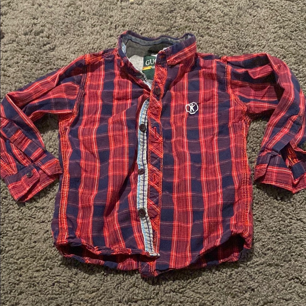 Guess Red and Blue Button Down Shirt